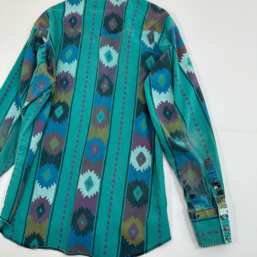 Vintage Wrangler Brushpopper Pearl Snap Shirt 16.5/35 Striped Aztec 90s USA RARE - Picture 11 of 12